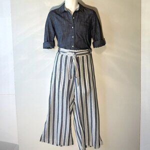 Indigo Rein SZ XL Blue striped linen blend wide leg pant comfy resort chic beach